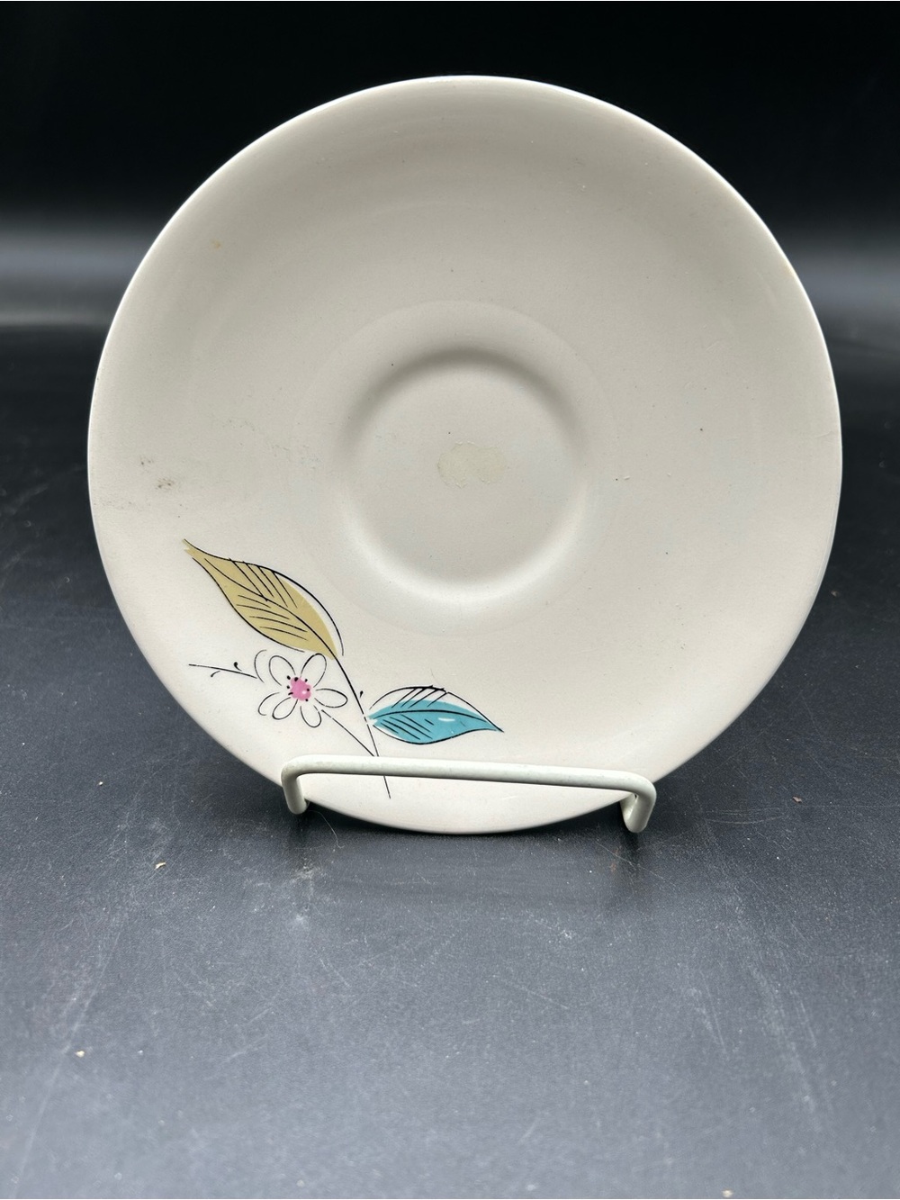 Mid century Salem biscayne Classic Floral Saucer in Cream with Teal